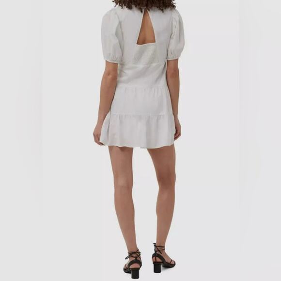 French Connection White Cotton Poplin Puff Sleeve Tiered Mini Dress Women’s 0 - Picture 7 of 9